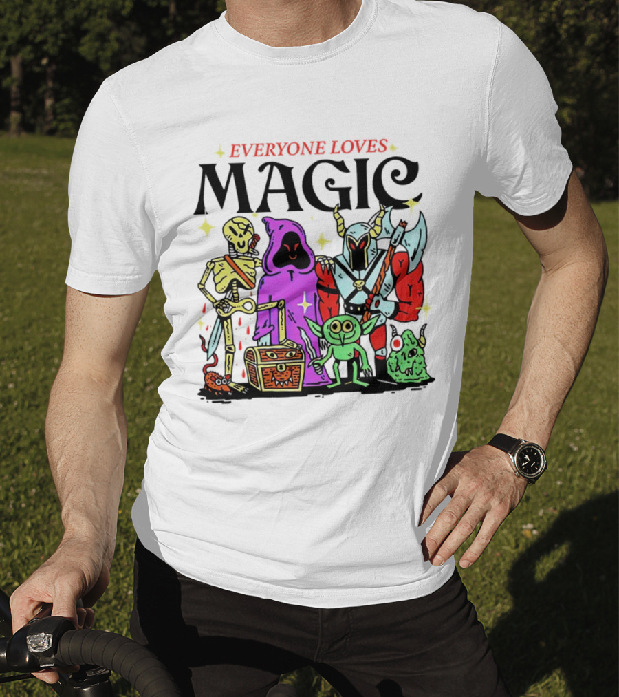 Everyone Loves Magic Skeleton Goblin Knight Chest Stars Sword T-Shirt