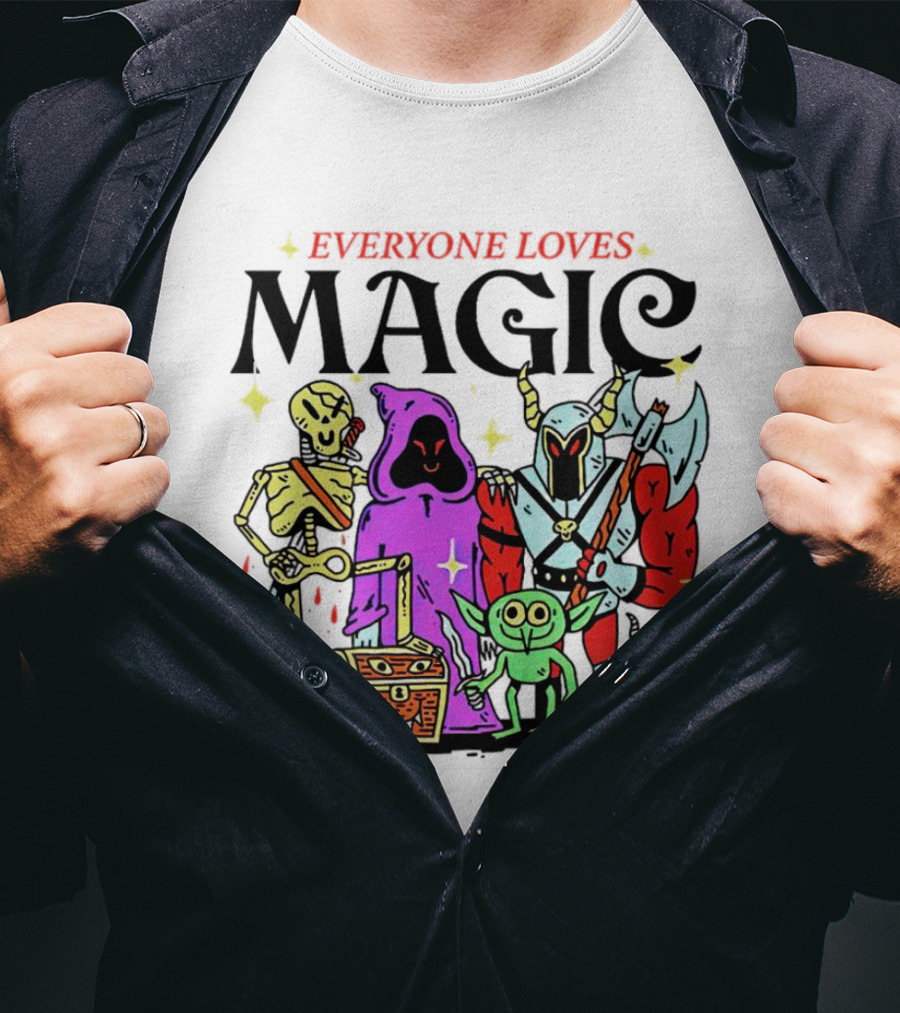 Everyone Loves Magic Skeleton Goblin Knight Chest Stars Sword T-Shirt