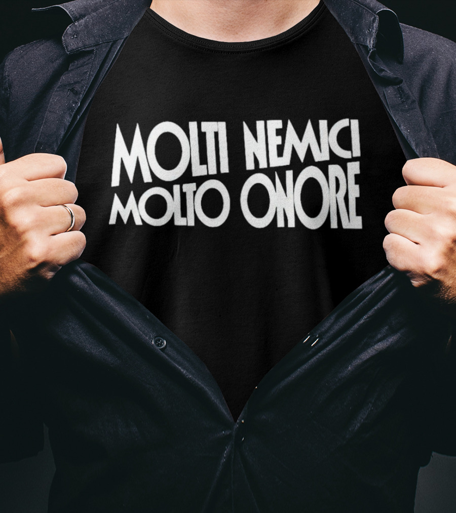 Molti Nemici Molto Onore Quote Bold White Typography T-Shirt