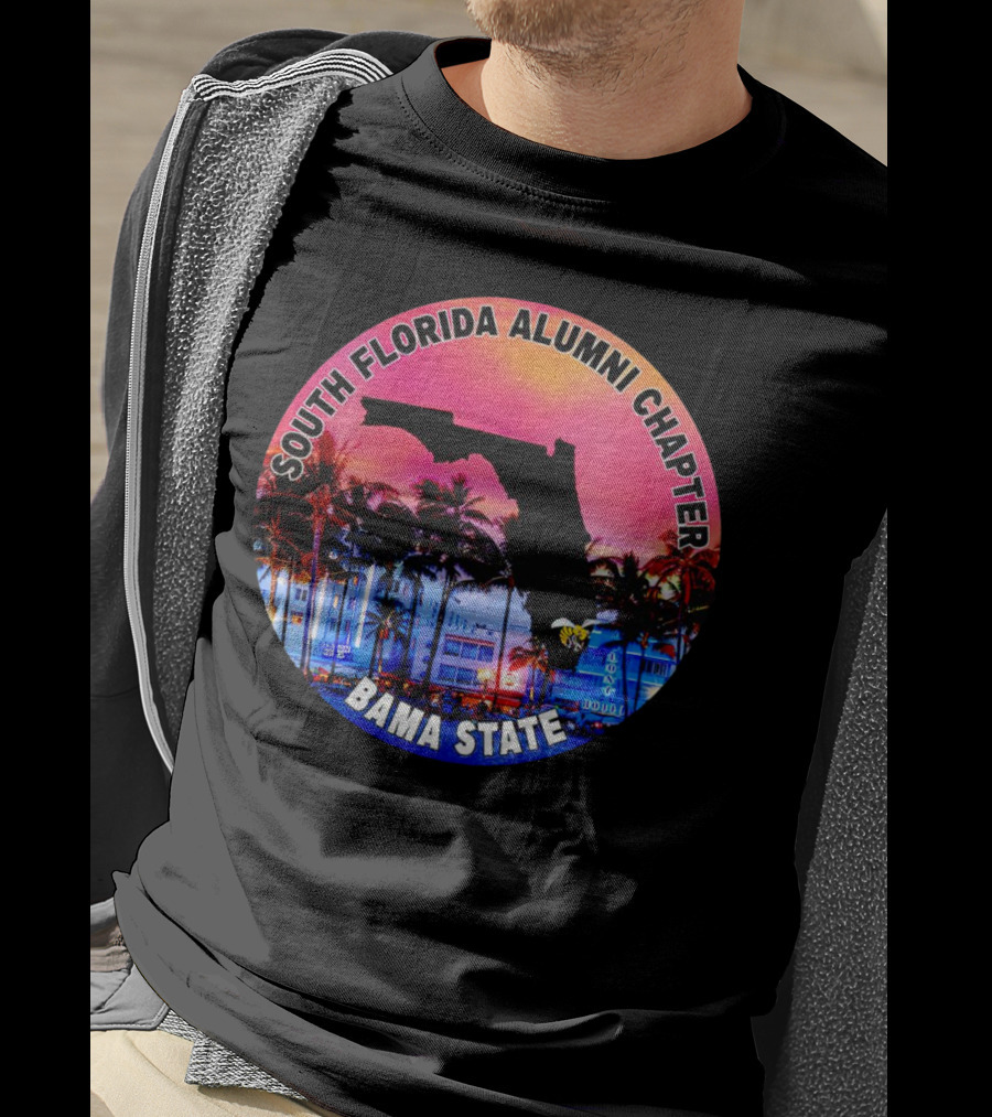 South Florida Alumni Chapter Bama State Florida Map And Palm Trees T-Shirt