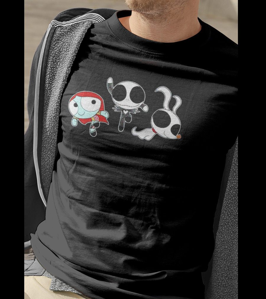 The Powerpuff Girls Sally And Jack Skellington With Zero Halloween Crossover T-Shirt