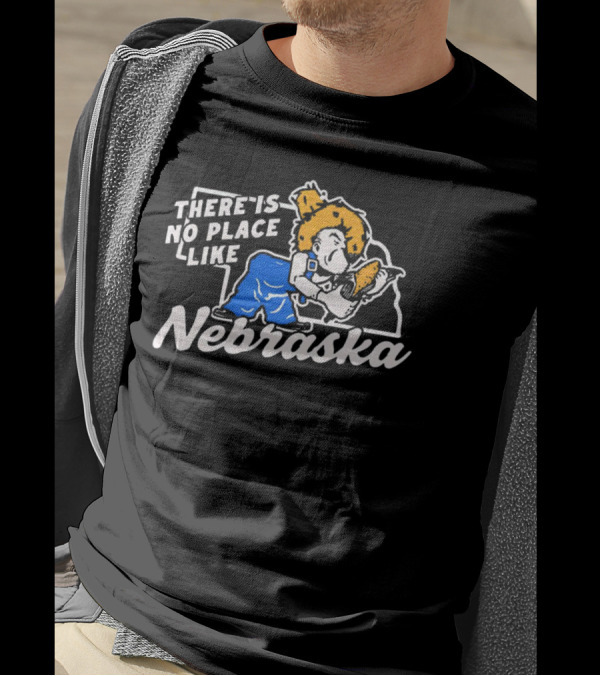 There Is No Place Like Nebraska Cornhuskers Farmer Mascot Eating Corn T-Shirt