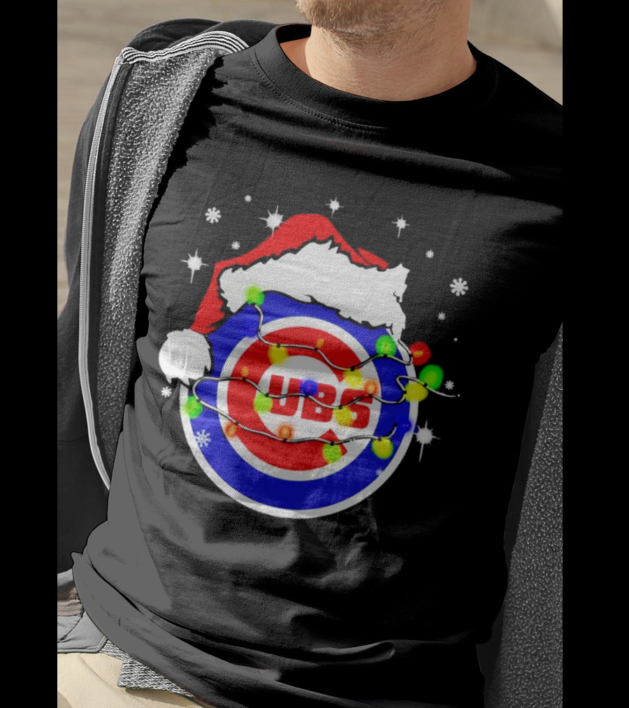 Chicago Cubs Santa Hat Christmas Lights T-Shirt