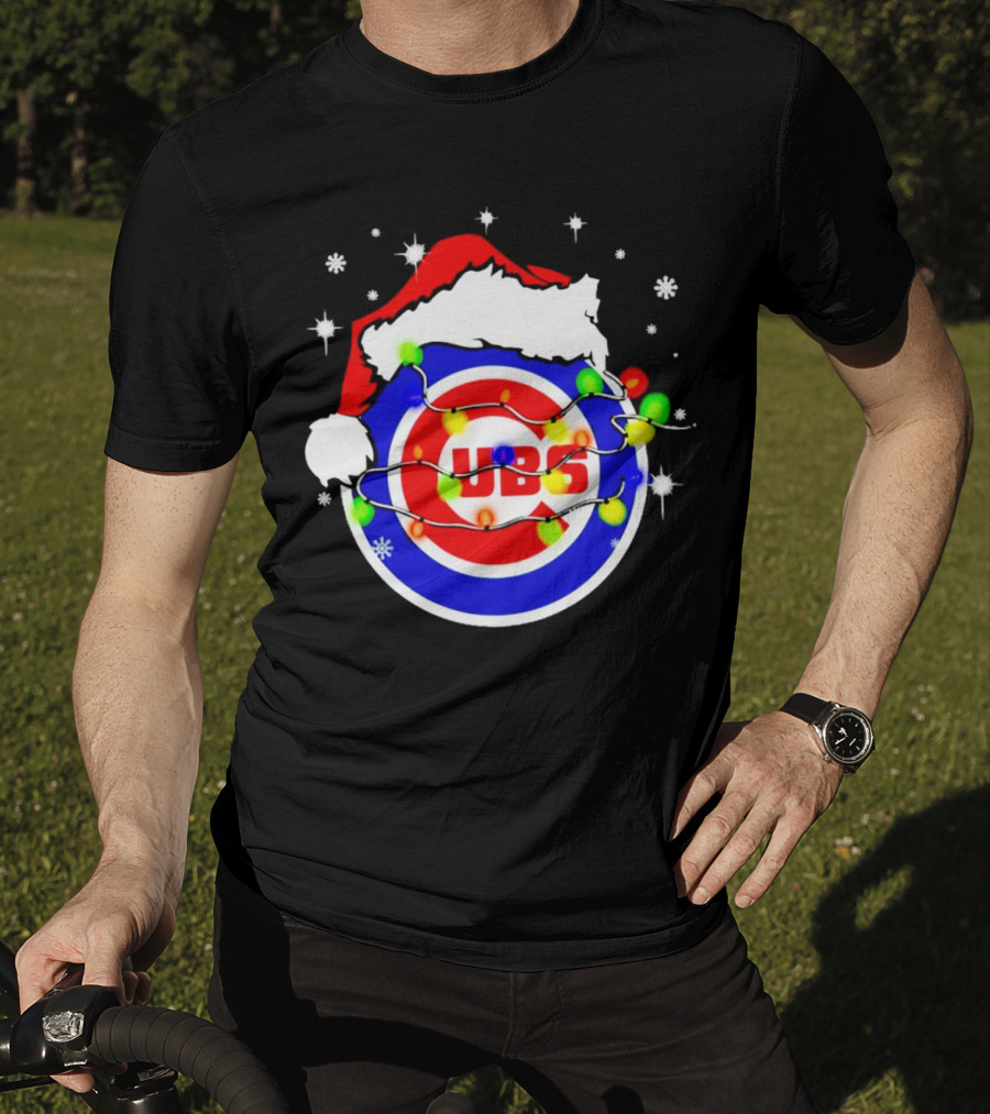 Chicago Cubs Santa Hat Christmas Lights T-Shirt
