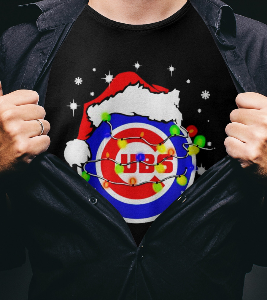 Chicago Cubs Santa Hat Christmas Lights T-Shirt