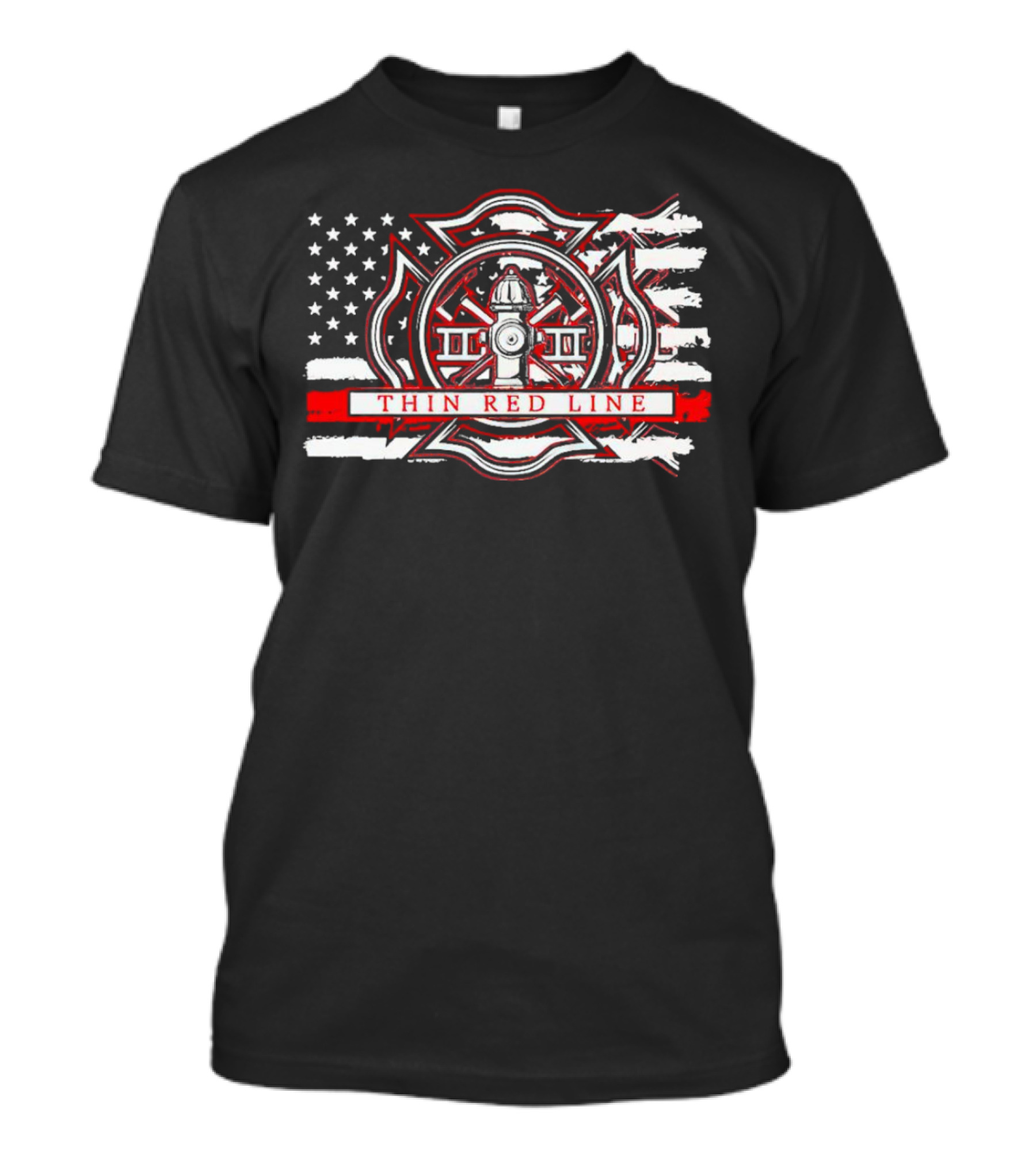 Thin Red Line USA Flag Firefighter Maltese Cross Hydrant T-Shirt