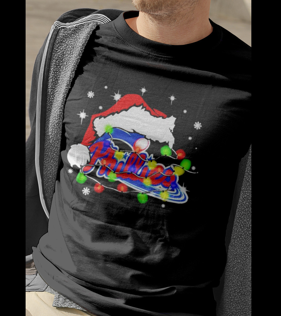 Santa Hat Philadelphia Phillies Christmas Lights T-Shirt