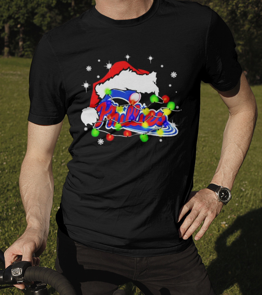Santa Hat Philadelphia Phillies Christmas Lights T-Shirt