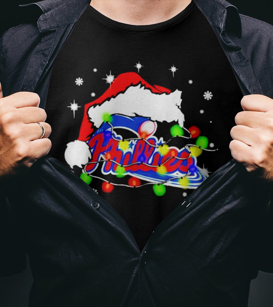 Santa Hat Philadelphia Phillies Christmas Lights T-Shirt
