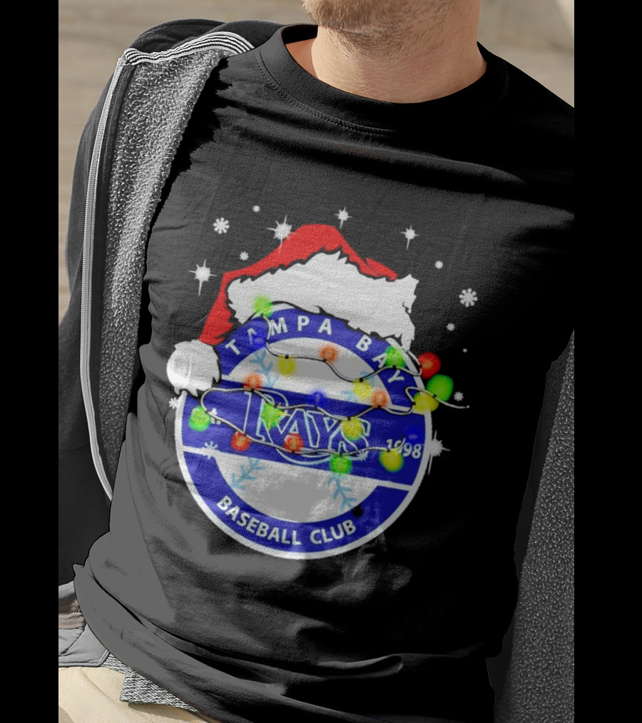 Tampa Bay Rays Baseball Club Santa Hat Christmas Lights T-Shirt