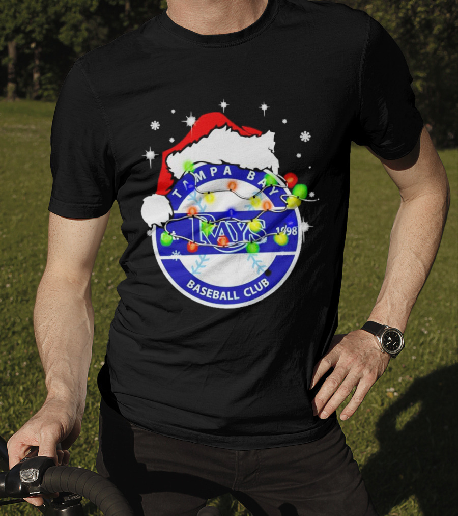 Tampa Bay Rays Baseball Club Santa Hat Christmas Lights T-Shirt