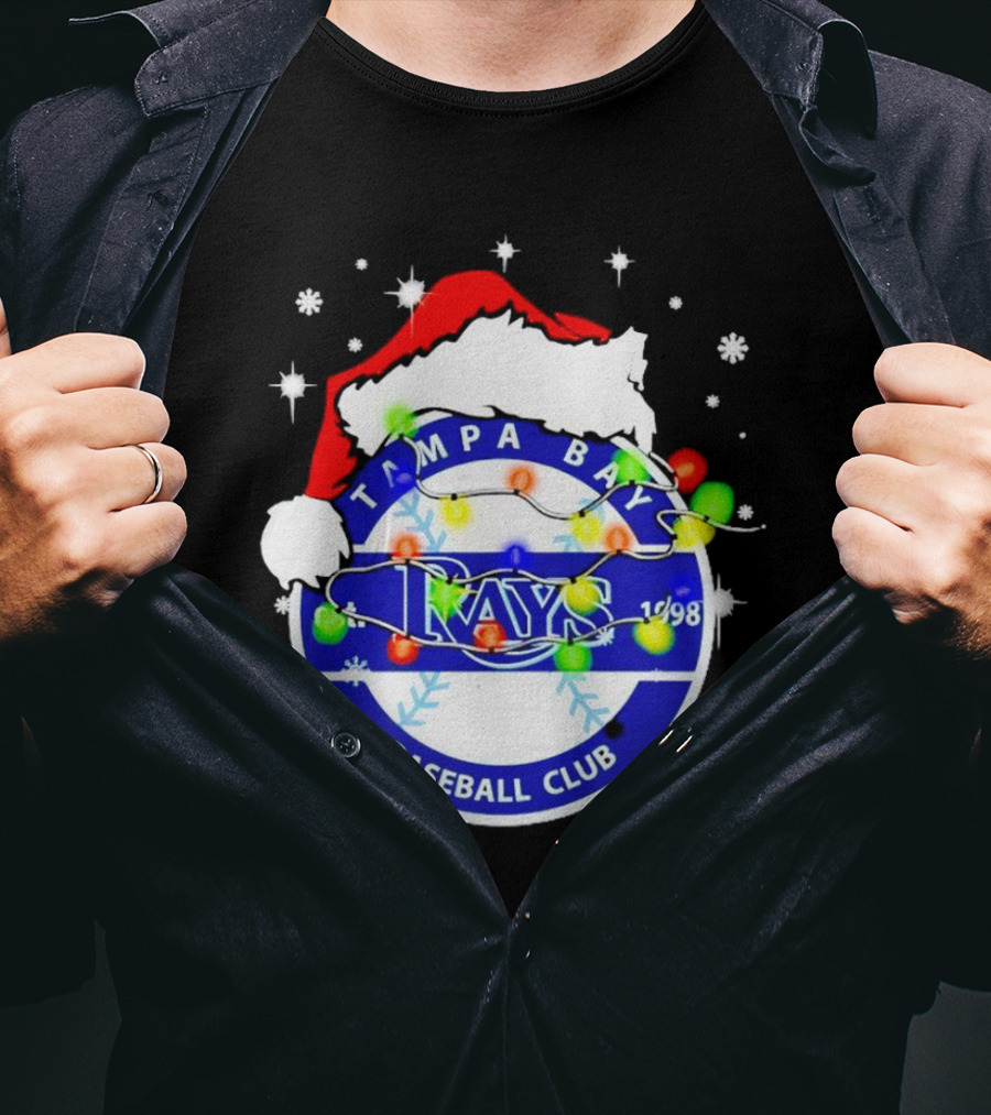 Tampa Bay Rays Baseball Club Santa Hat Christmas Lights T-Shirt