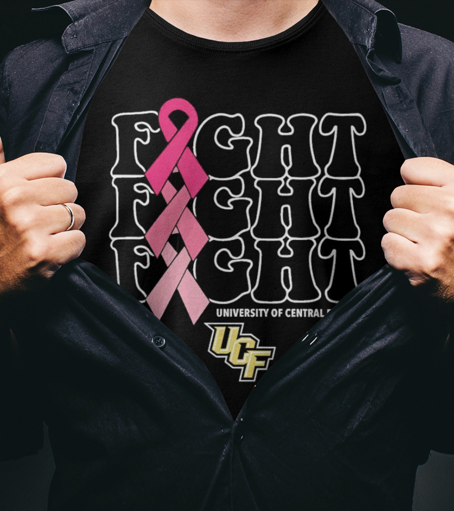 UCF University Of Central Florida Fight Fight Fight Breast Cancer Pink T-Shirt
