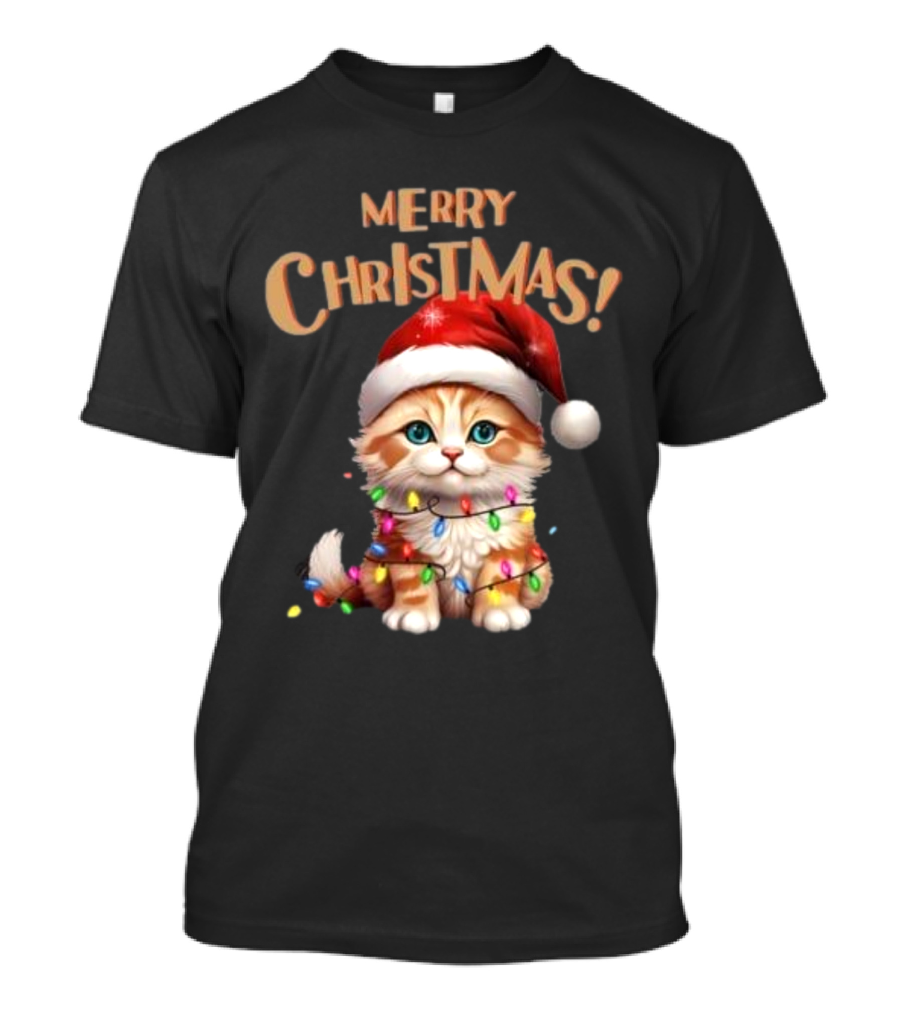 Merry Christmas Cat Santa With Lights T-Shirt