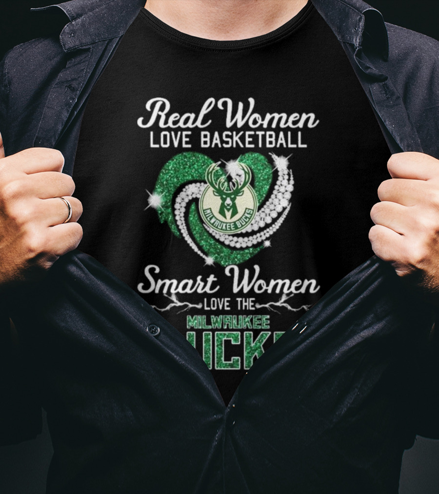 Real Women Love Basketball Smart Women Love The Milwaukee Bucks Sparkling T-Shirt