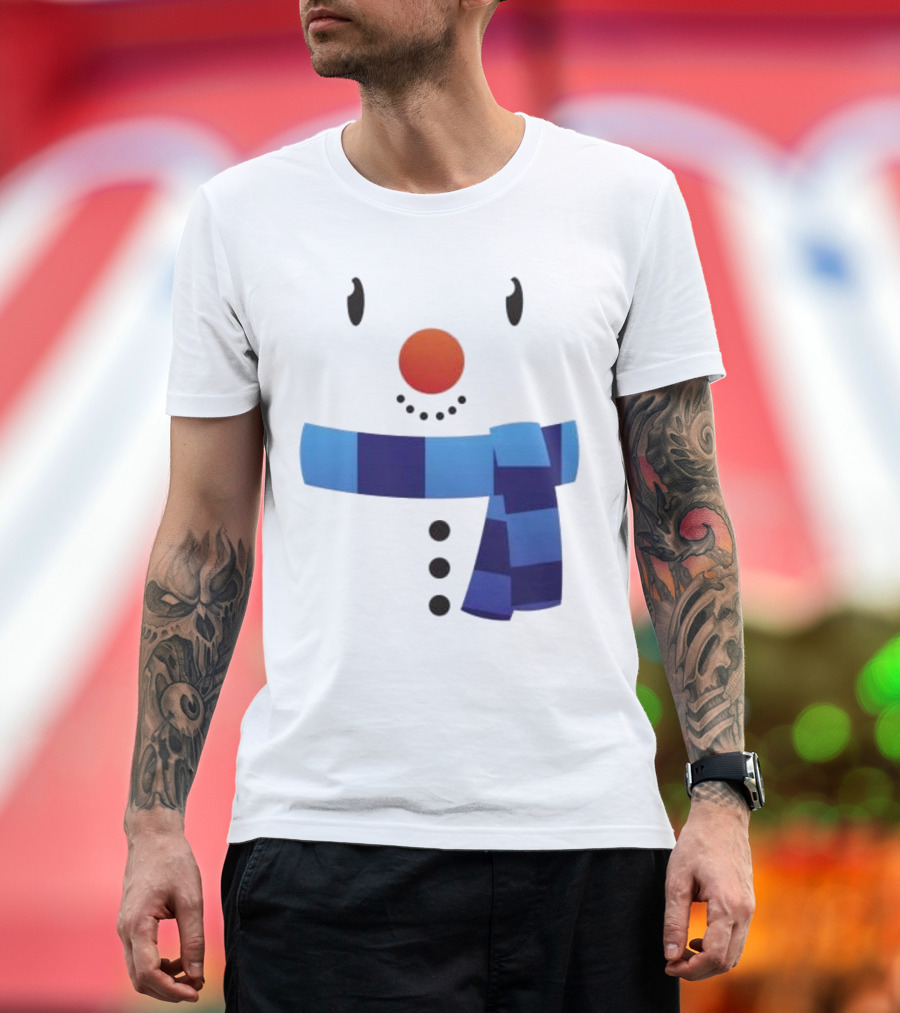Snowman Suit Christmas Blue Scarf Simple Face T-Shirt