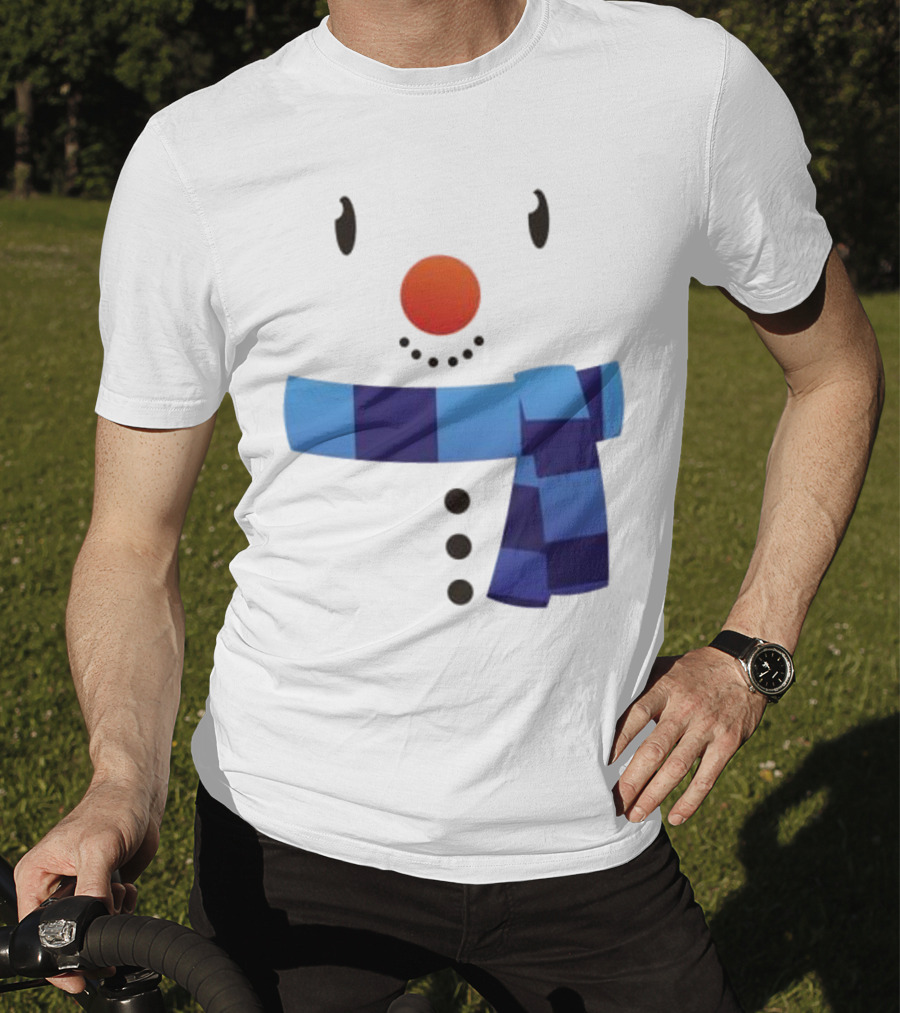 Snowman Suit Christmas Blue Scarf Simple Face T-Shirt