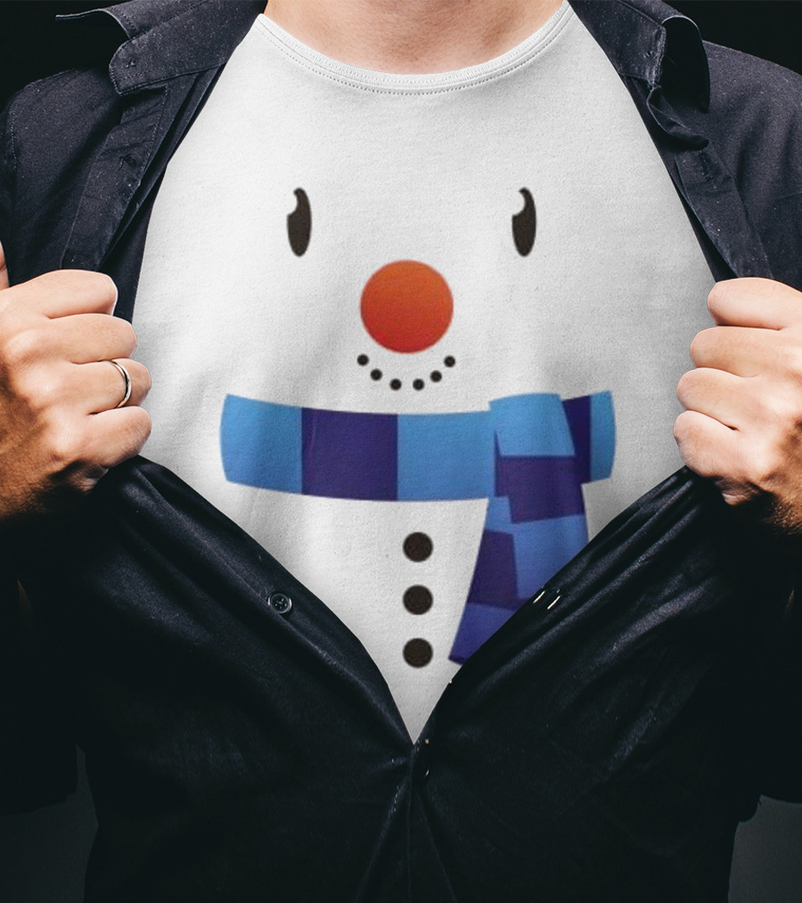 Snowman Suit Christmas Blue Scarf Simple Face T-Shirt
