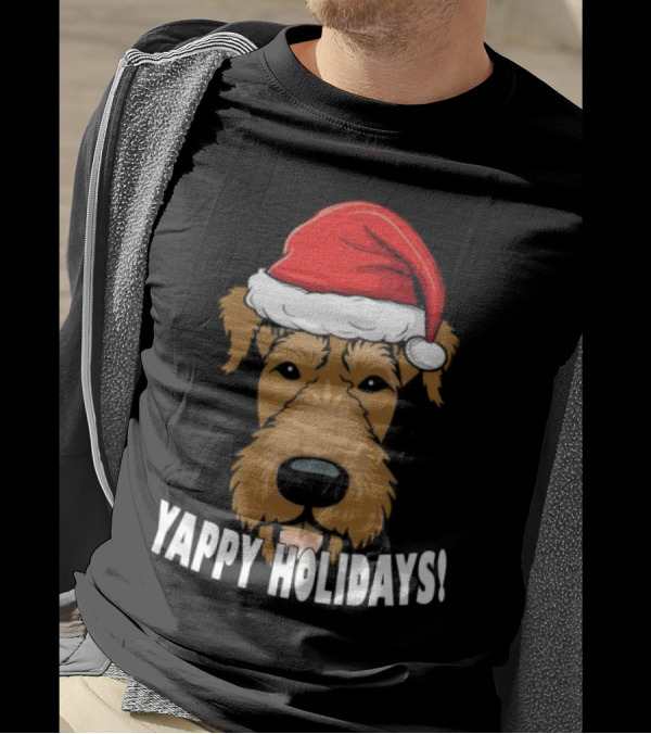 Yappy Holidays Airedale Santa Dog Christmas T-Shirt