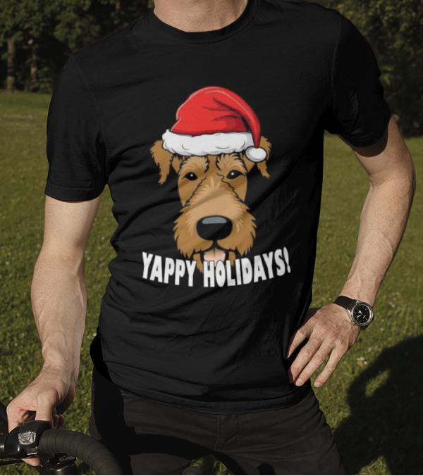 Yappy Holidays Airedale Santa Dog Christmas T-Shirt
