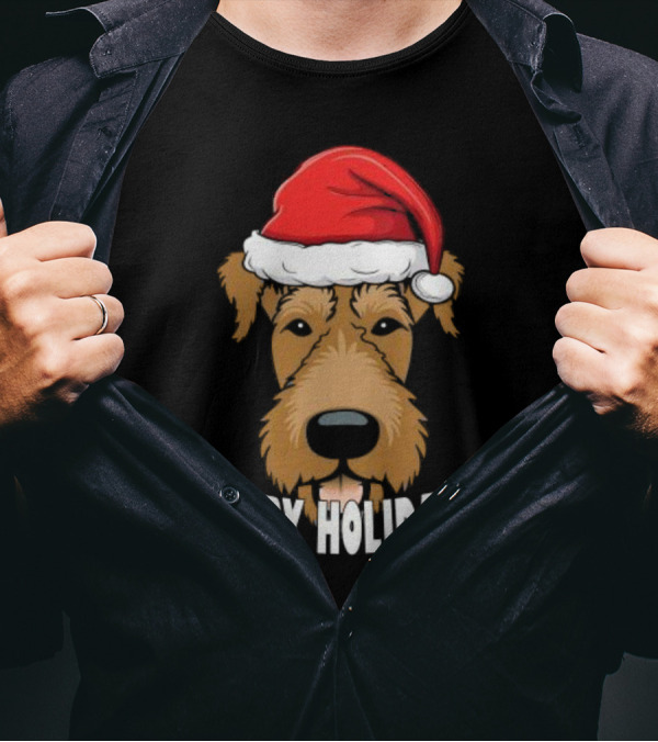 Yappy Holidays Airedale Santa Dog Christmas T-Shirt