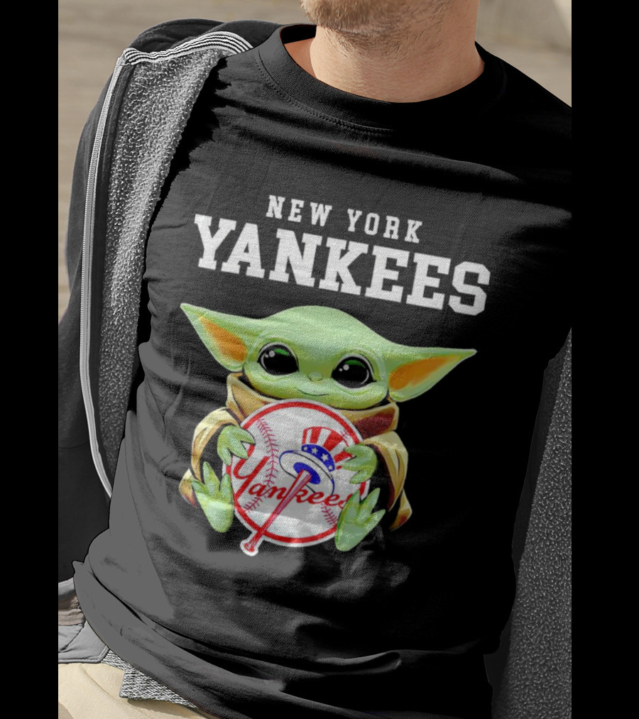 New York Yankees Baby Yoda Holding Team Baseball Emblem T-Shirt