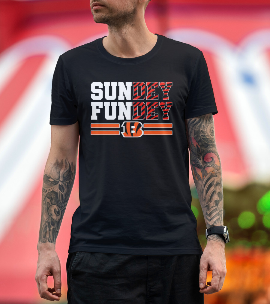 Cincinnati Bengals Sundey Funday B Logo Orange Stripes T-Shirt