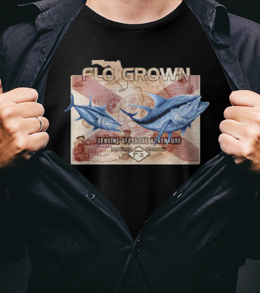 Flogrown Genuine Offshore Adventure Florida Treasure Map Blue Marlin T-Shirt