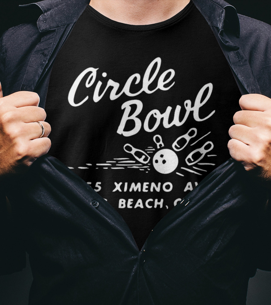 Circle Bowl 1755 Ximeno Ave Long Beach Calif Bowling Pins And Ball T-Shirt
