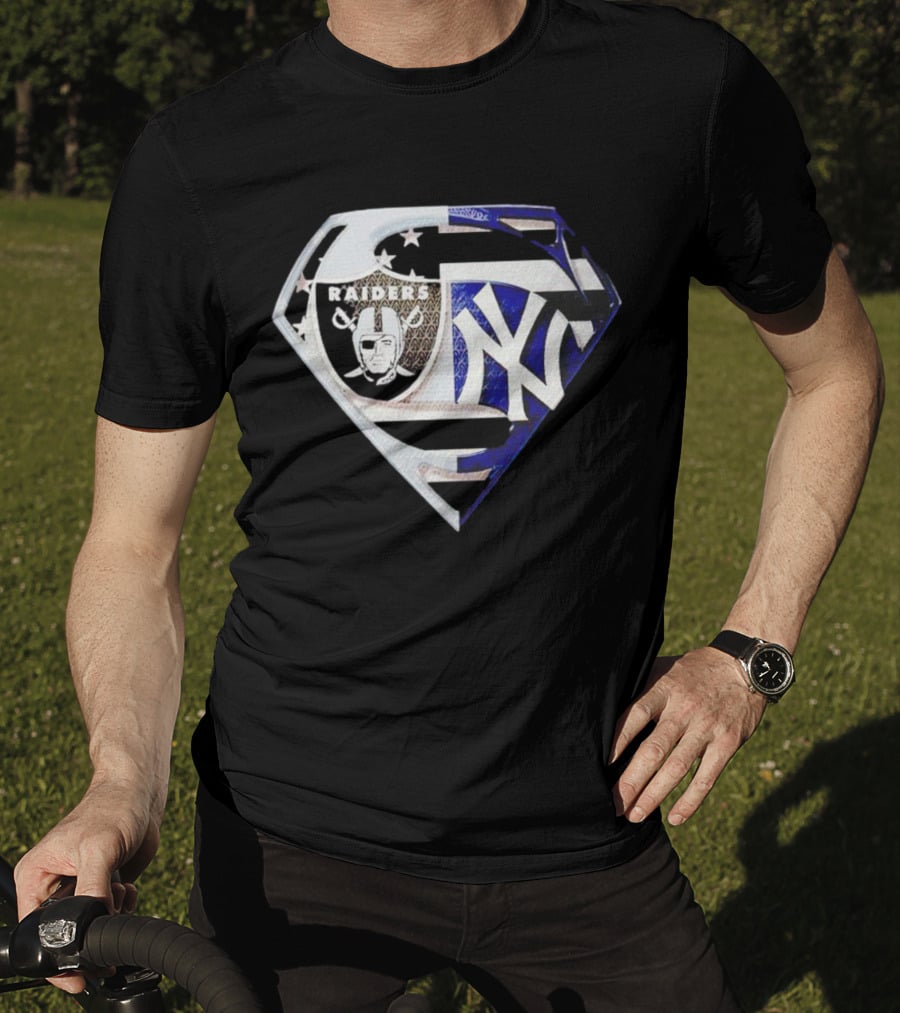 Las Vegas Raiders New York Yankees Superman Shield T-Shirt