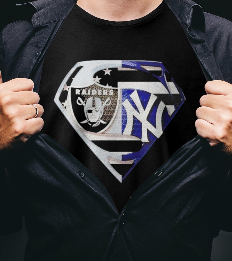 Las Vegas Raiders New York Yankees Superman Shield T-Shirt