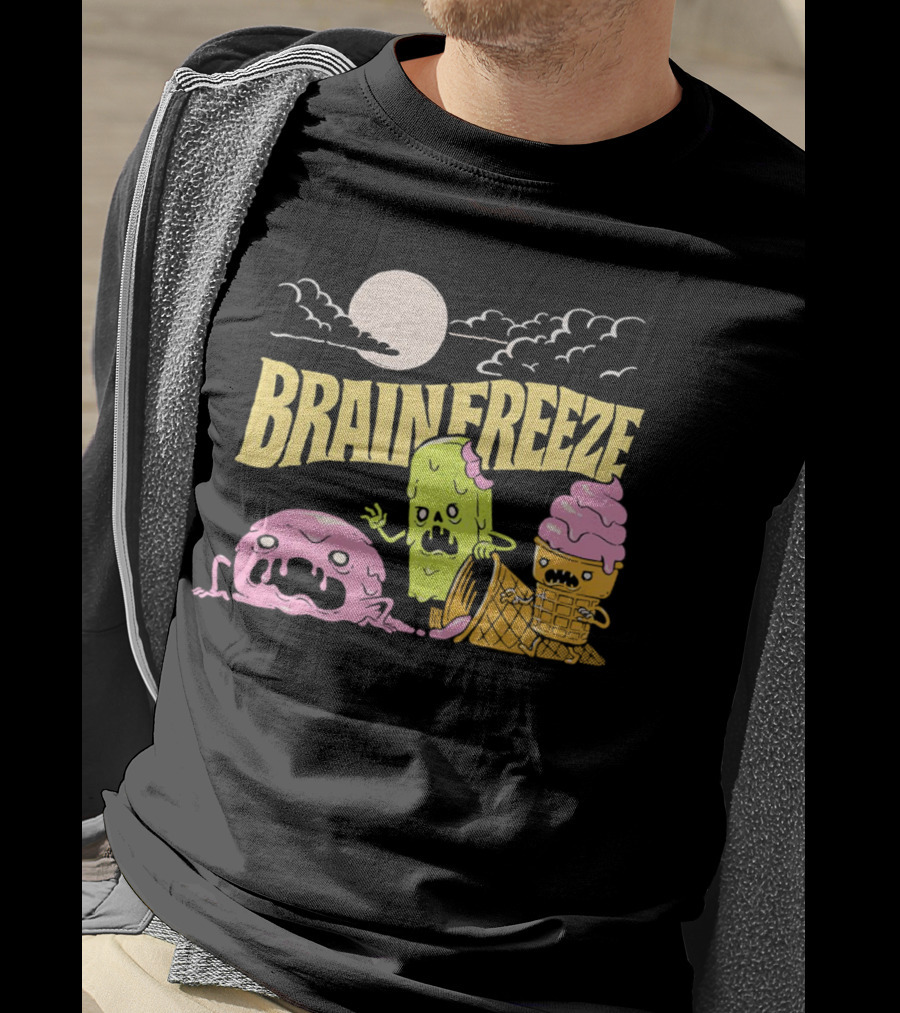Brain Freeze Zombie Ice Cream Halloween Treats Under Full Moon T-Shirt