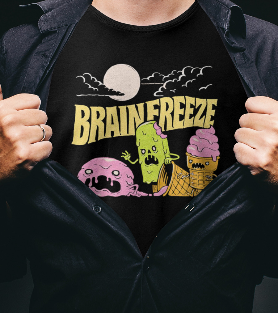 Brain Freeze Zombie Ice Cream Halloween Treats Under Full Moon T-Shirt