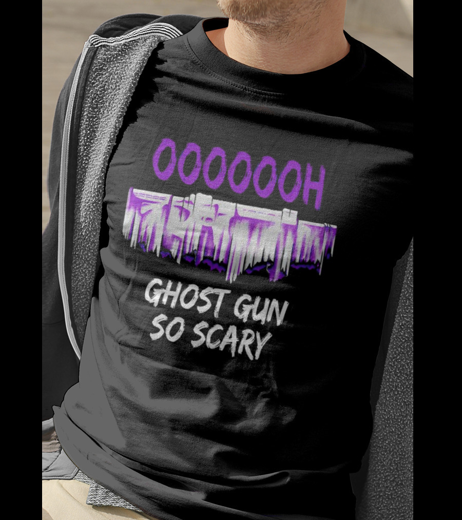 Ooooooh Ghost Gun So Scary Spooky Dripping Letters Halloween T-Shirt