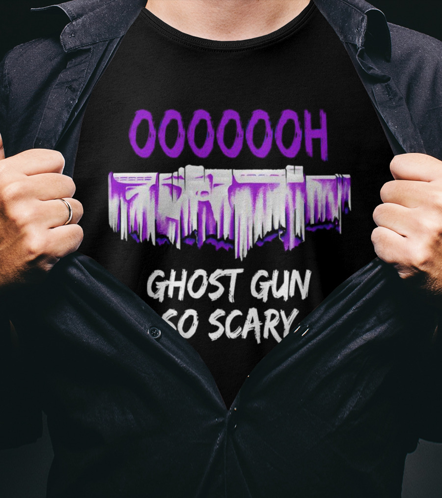 Ooooooh Ghost Gun So Scary Spooky Dripping Letters Halloween T-Shirt