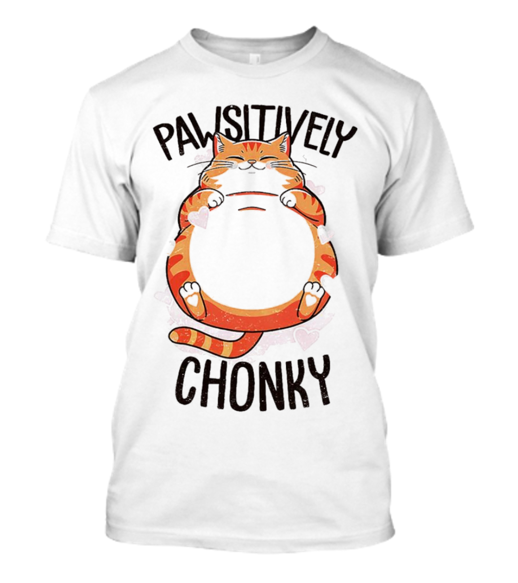 Pawsitively Chonky Cat With Hearts And Smiling Orange Tabby T-Shirt