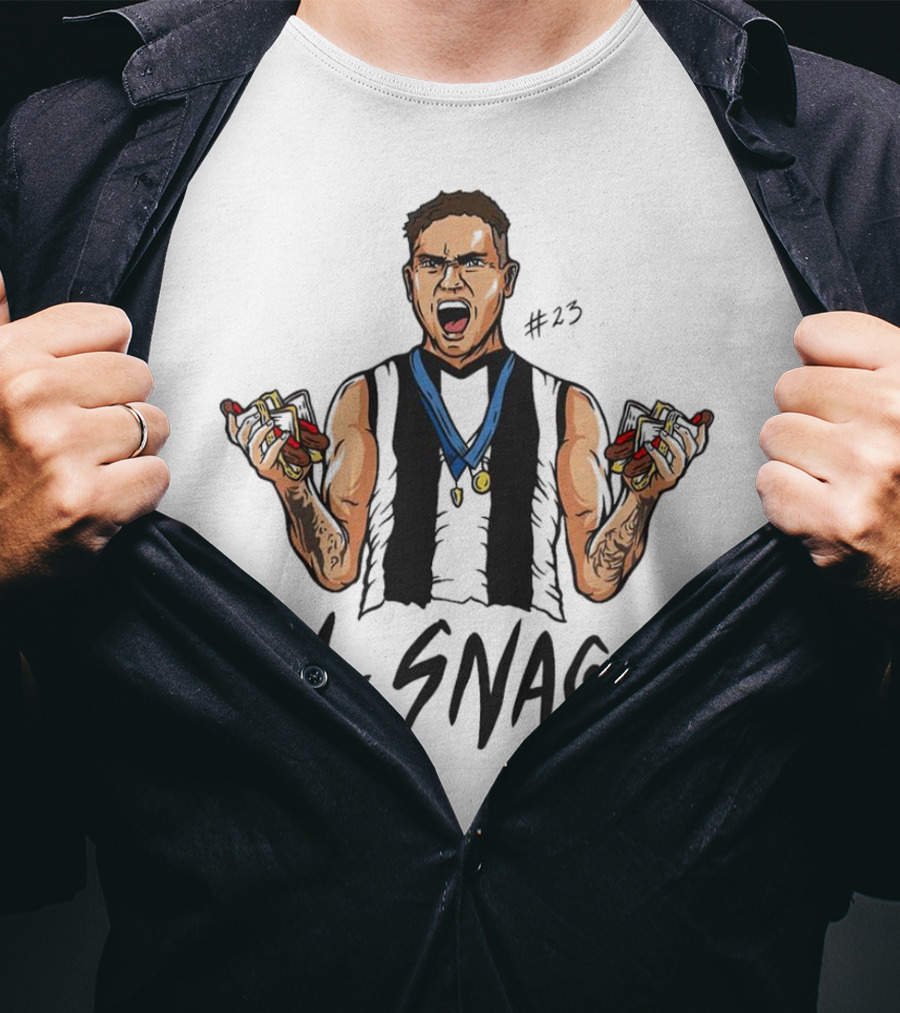 Bobby Hill Collingwood Football #43 Holding 4 Snags Cartoon T-Shirt