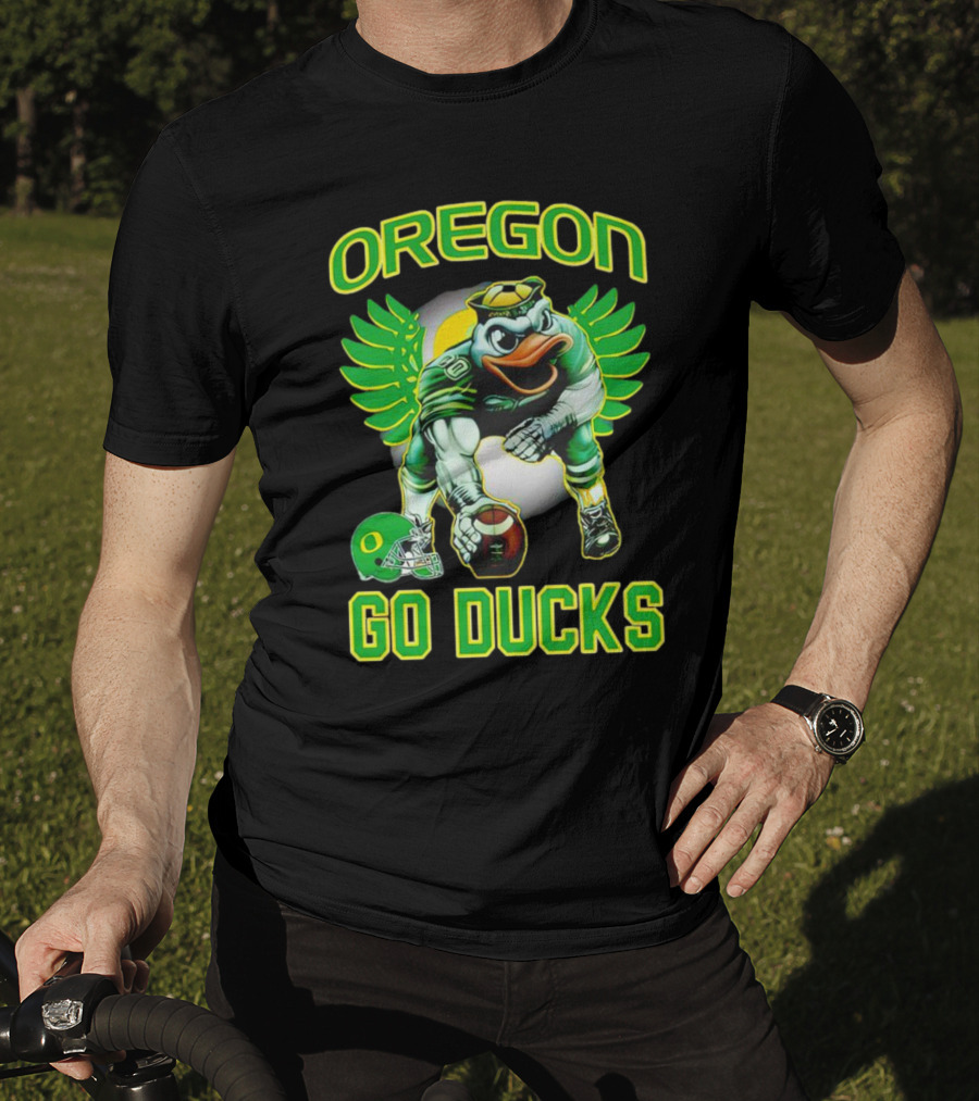 Oregon Ducks Football Go Ducks Mascot With Green Wings And Helmet T-Shirt
