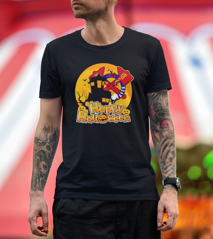 Atlanta Braves 1876 Happy Halloween Haunted House Pumpkins Bats T-Shirt