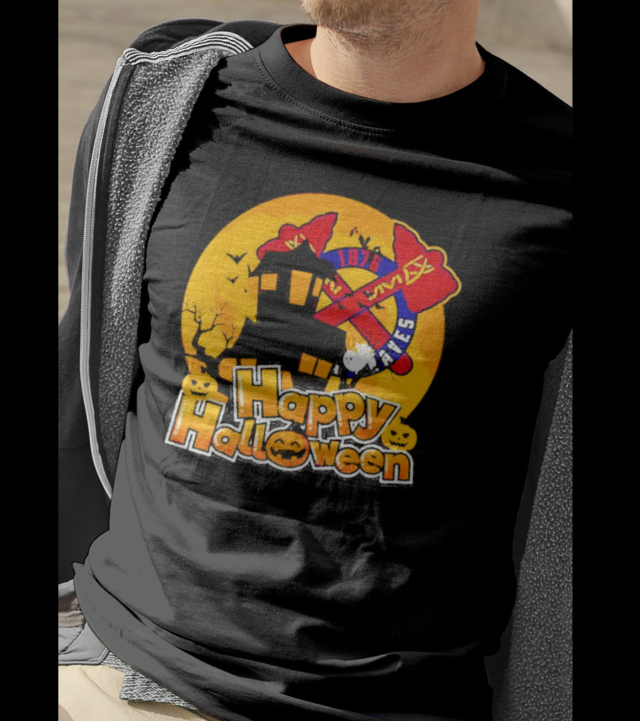 Atlanta Braves 1876 Happy Halloween Haunted House Pumpkins Bats T-Shirt