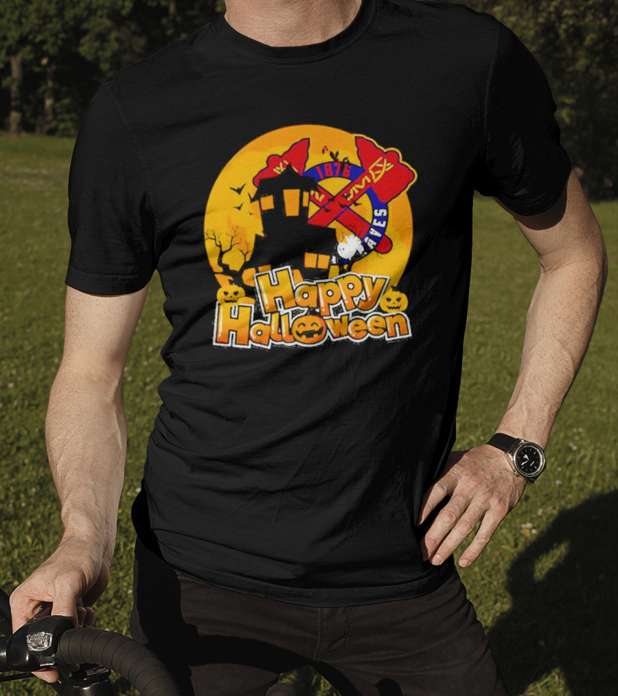 Atlanta Braves 1876 Happy Halloween Haunted House Pumpkins Bats T-Shirt