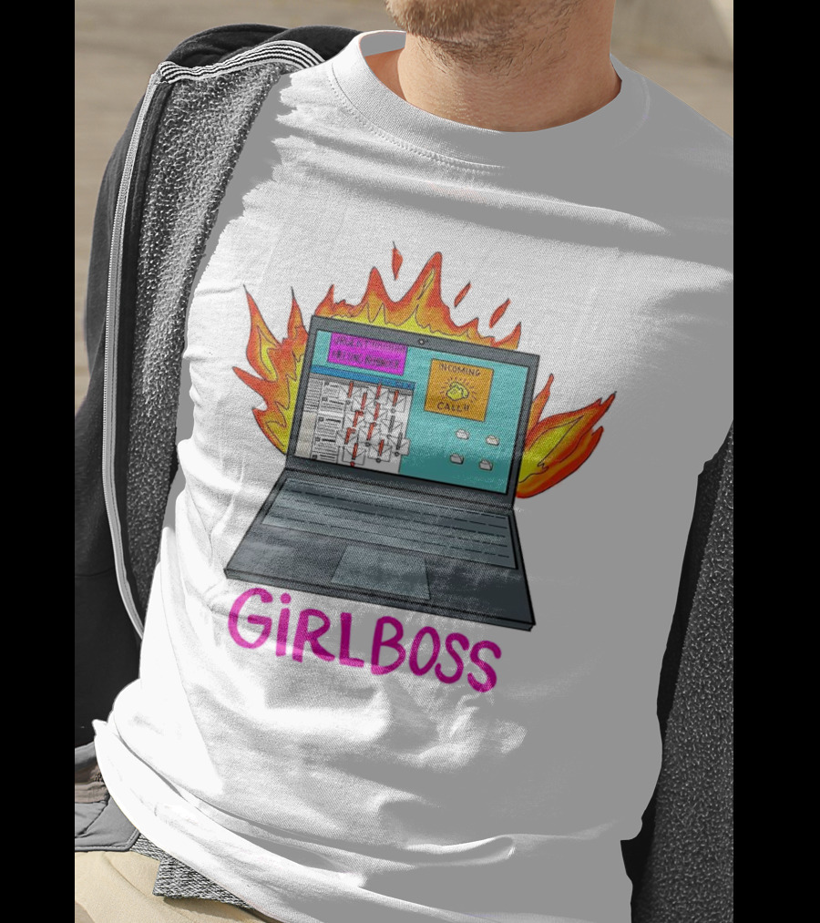 Girlboss Icarus Urgent Reminder Call Laptop On Fire T-Shirt