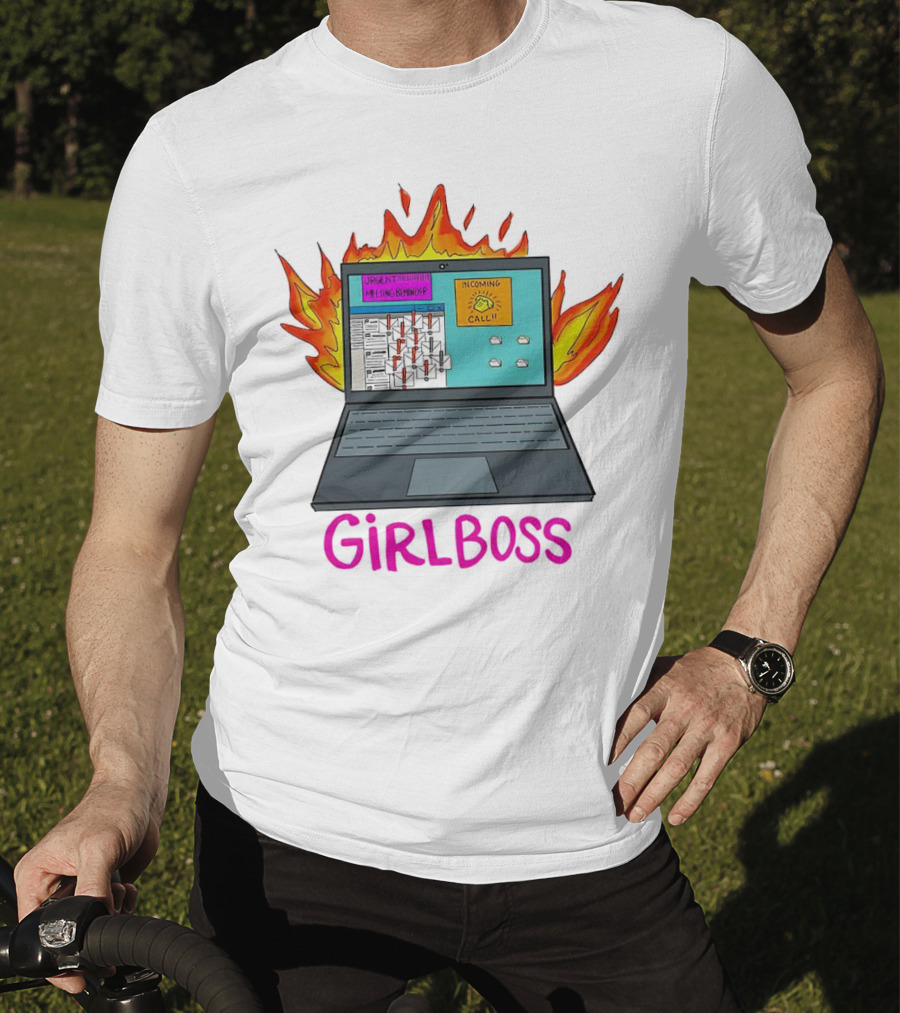 Girlboss Icarus Urgent Reminder Call Laptop On Fire T-Shirt