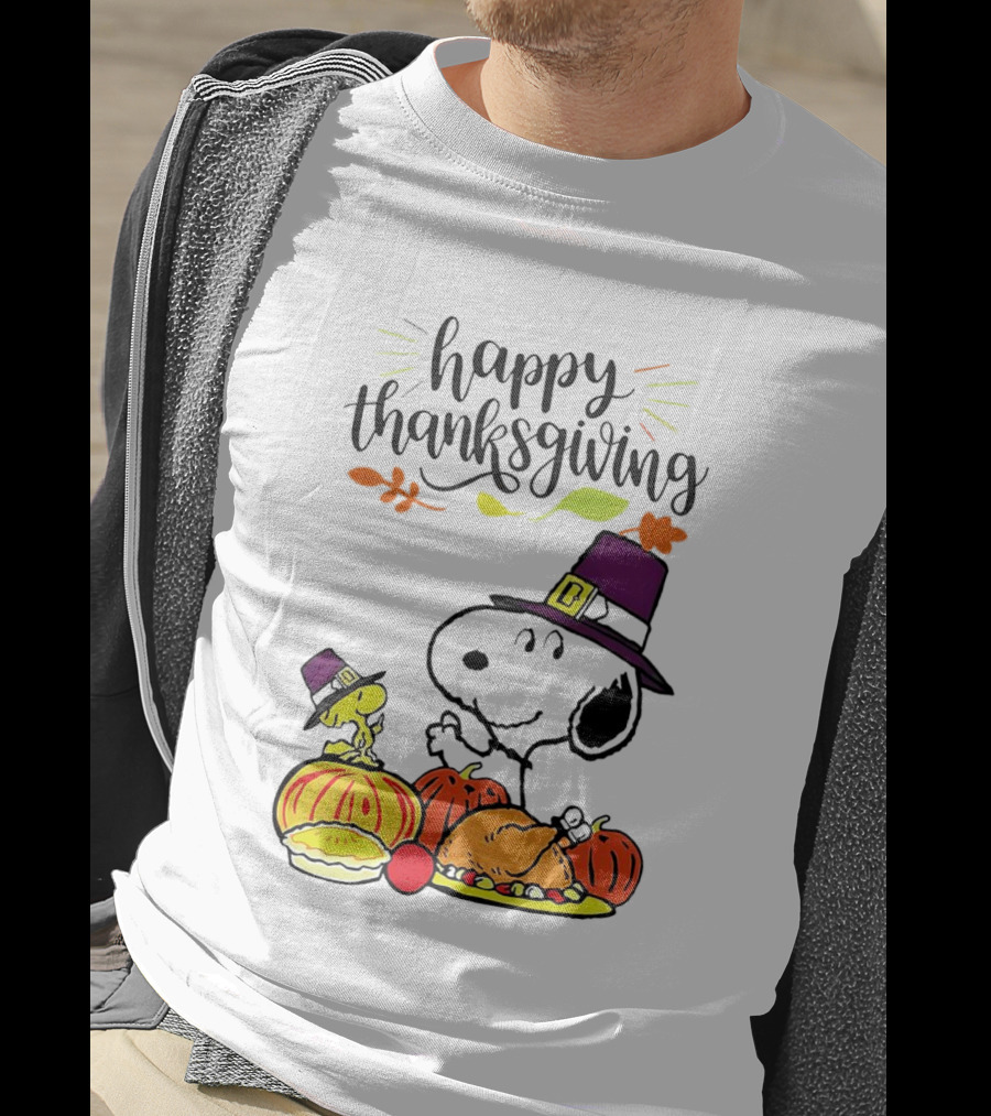 Thanksgiving Snoopy And Woodstock With Pilgrim Hats Feast T-Shirt