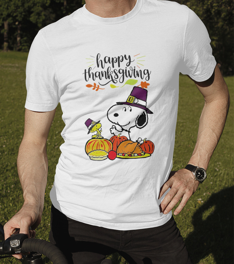 Thanksgiving Snoopy And Woodstock With Pilgrim Hats Feast T-Shirt
