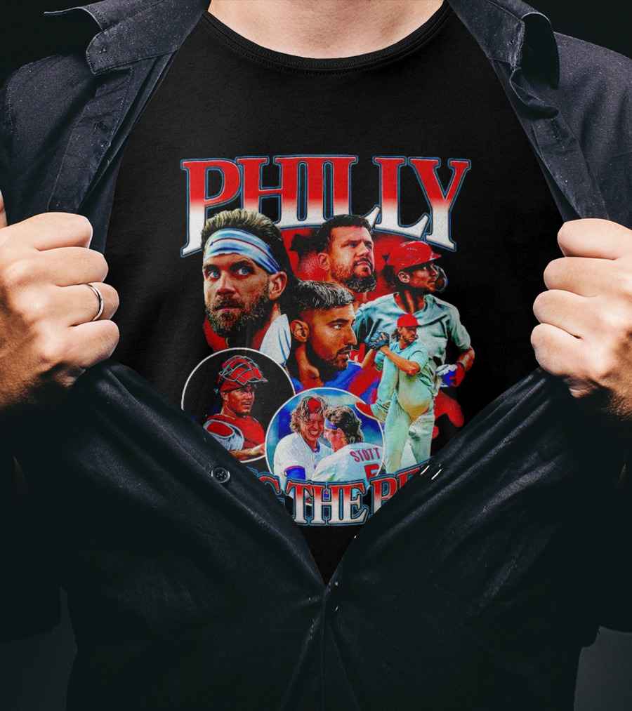 PHILLY RING THE BELL Baseball Players Collage T-Shirt