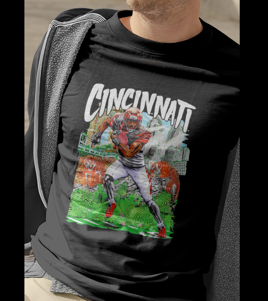 Cincinnati Bengals A.J. Green Cartoon Vintage Tigers Background T-Shirt