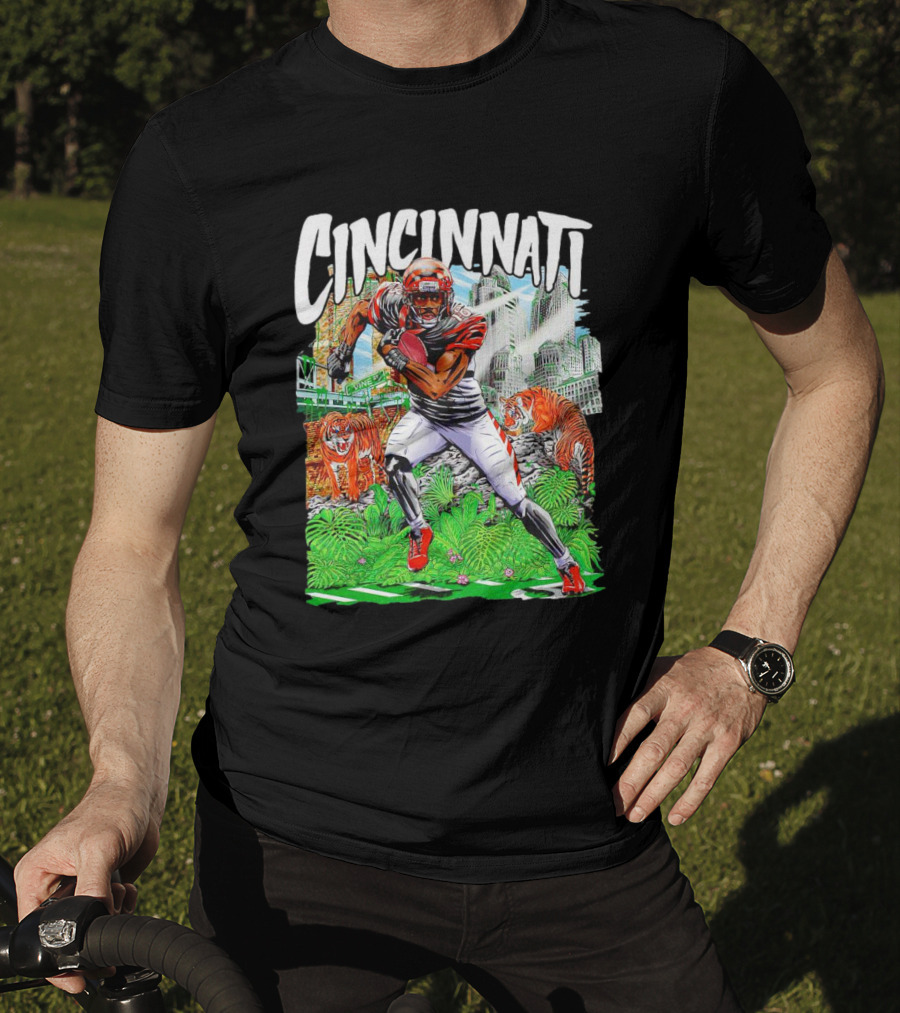 Cincinnati Bengals A.J. Green Cartoon Vintage Tigers Background T-Shirt