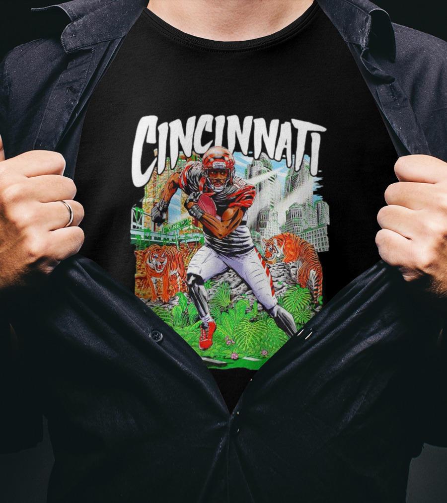 Cincinnati Bengals A.J. Green Cartoon Vintage Tigers Background T-Shirt