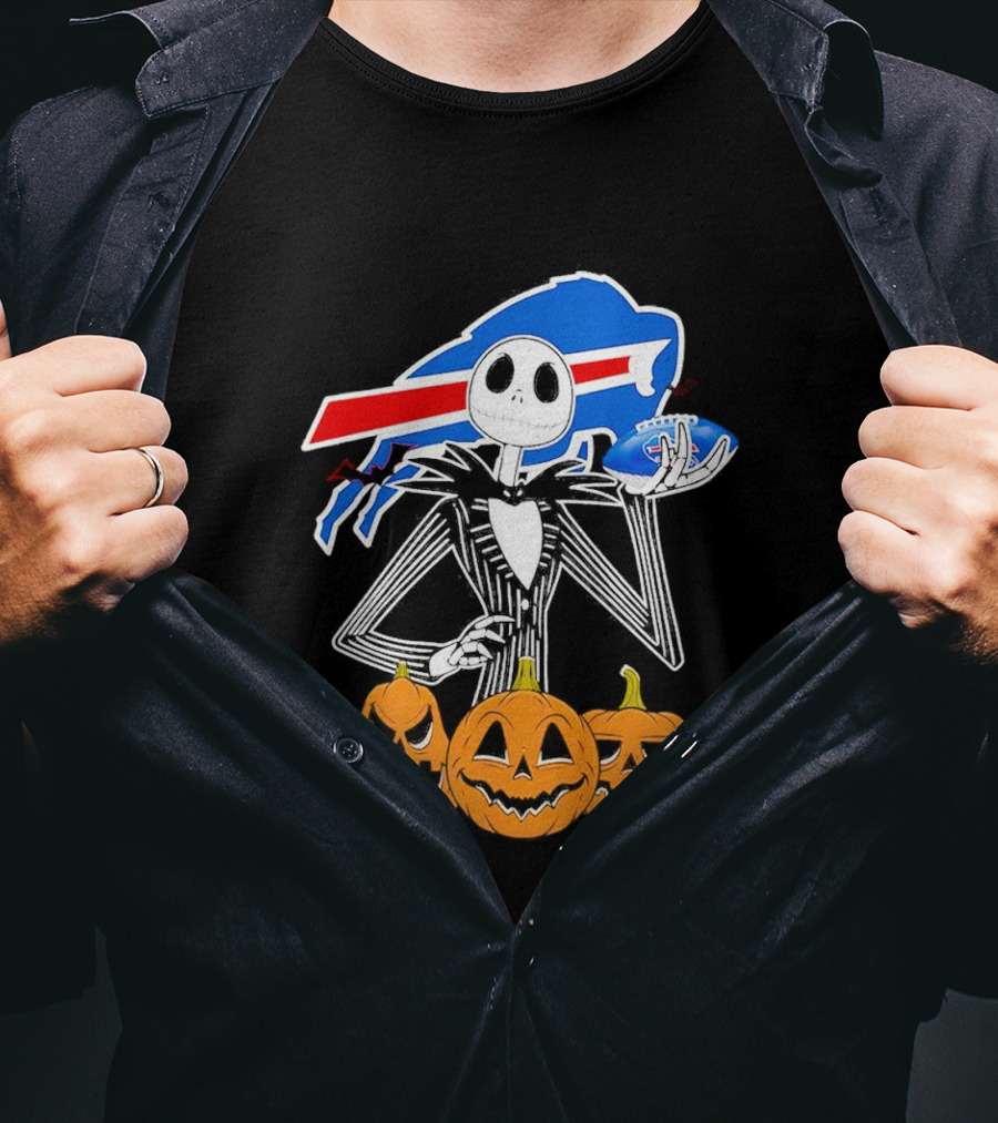 Buffalo Bills Jack Skellington Holding Football Halloween Pumpkins T-Shirt